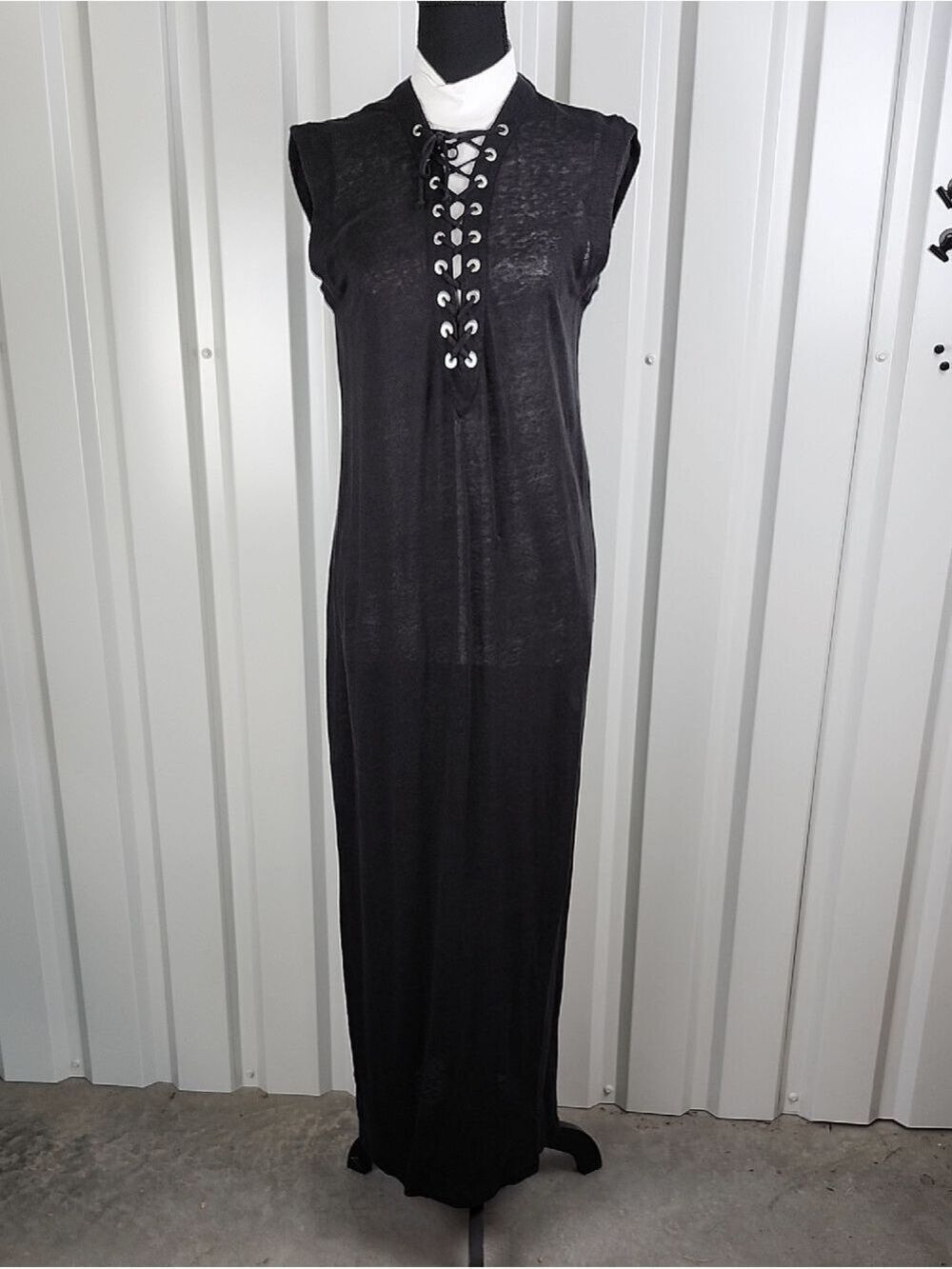 IRO Womens Daisy Black Lace-Up Sleeveless Maxi Dress Size Medium Linen Jersey